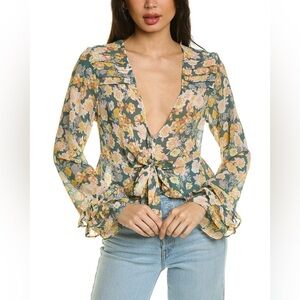 Free People Maybel Floral Print Blouse NWT Happy Combo